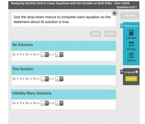 Use the drop-down menus to complete each equation so the statement about its solution is true.