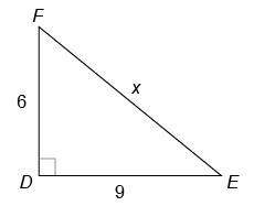 What's the length of the hypotenuse of right δdef shown? a. 15 b. √87