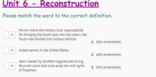 Will give unit 6 - reconstruction match the word to the correct definition. period where congress