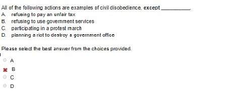 Fast i need answer all of the following actions are examples of civil disobedience