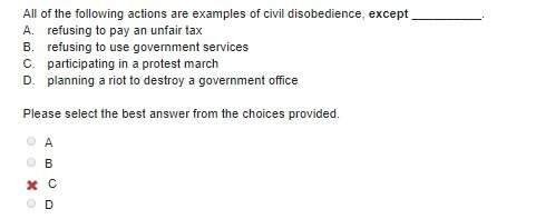 Fast i need answer all of the following actions are examples of civil disobedience