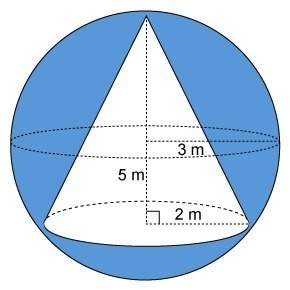 The figure is a sphere with a cone within it. to the nearest whole number, what is the approximate v