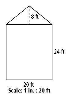 Ascale drawing of the side view of a house is shown at the right. find the total area (in square inc