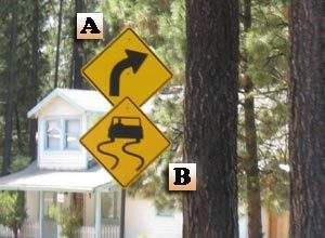 Which of the following statements about these signs is true?  a. sign a warns drivers to