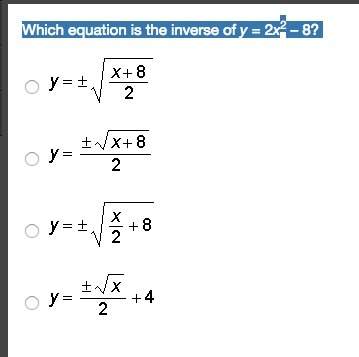 Which equation is the inverse of y = 2x2 – 8?
