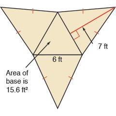 Use the net to find the surface area of the regular pyramid.