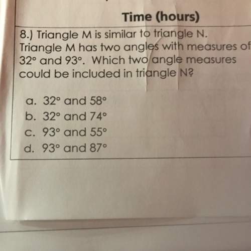 Triangle m is similar to triangle n. triangle m has two angles with measures of 32° and 93°. which t