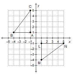 Which best explains whether or not triangle abc is equal to triangle lmn