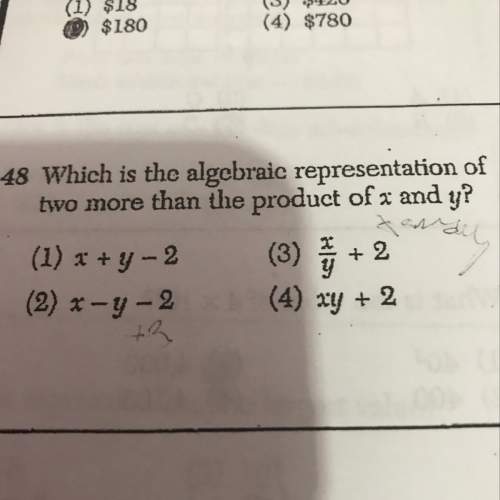 Which is the algebraic representation of two more than the product of x and y?