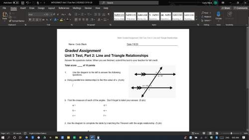 Graded assignment unit 5 test, part 2: line and triangle relationshipslook at the pictu