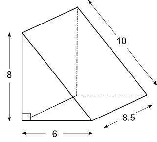 the surface area of the prism is square units. all measurements in the image below are
