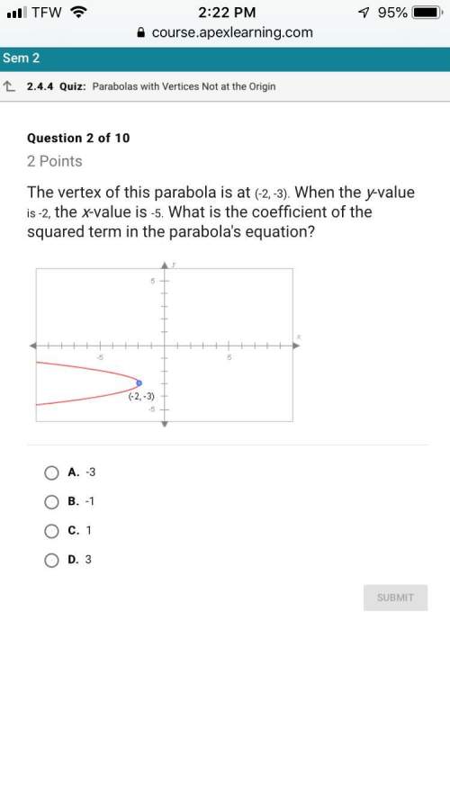 The vertex of this parabola is at (-2,-3). when the y-value is -2 the x-value is -5. what is the coe