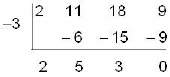 Identify the polynomial divisor, dividend, and quotient represented by the synthetic division. mc001