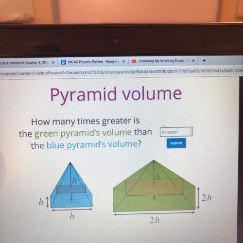 How many times greater is the green pyramids volume?
