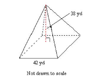 Find the lateral area of the square pyramid shown, to the nearest whole number.  a. 7294