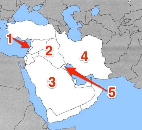 Which number on the map represents the country of saudi arabia?  a) 1  b) 2  c) 3