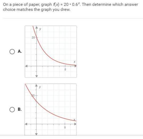 On a piece of paper graph f(x) = 20*0.6^x.then determine which answer choice matches the graph you d