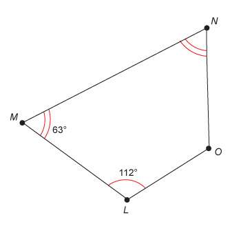 What is the measure of ∠o in this quadrilateral?