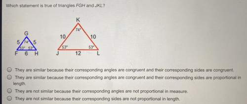 Which statement is true of triangles fgh and jkl?