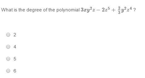 What is the degree of the polynomial 3xy^2z−2z^5+2/3y^2z^4 ?