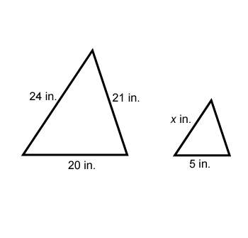 The triangles shown are similar. write a proportion that could be used to determine the missing leng