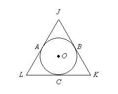 Lines jk, kl, and lj are all tangent to circle o. the diagram is not drawn to scale. if