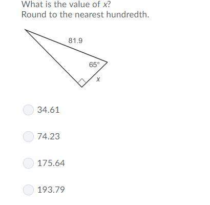 What is the value of x? round to the nearest hundredth  question 1 options: