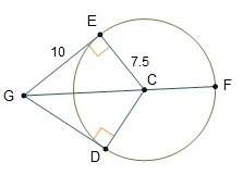 Point f is on circle c. what is the length of line segment gf?