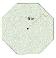 Aregular octagon has an apothem measuring 10 in. and a perimeter of 66.3 in. what is the