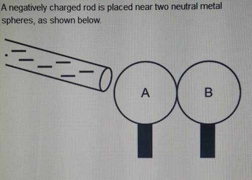 Anegatively charged rod is placed near two neutral metal spheres, a shown in the pic which sta