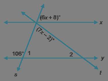 Lines x and y are parallel. given the diagram, which statement is not true?  a) m∠1 = (6