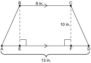 The figure shows the front side of a purse in the shape of a trapezoid. what is the area