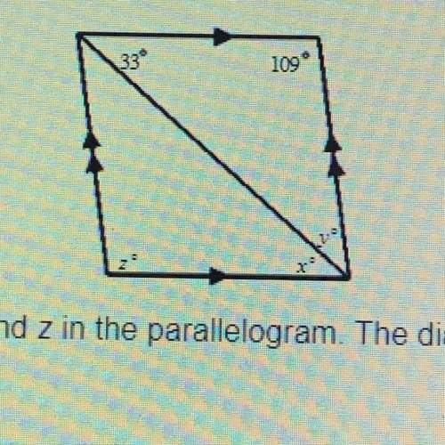 Find the values of the variables xy, and z in the parallelogram. the diagram is not drawn to scale