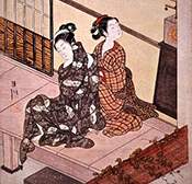 Which statements describe how suzuki harunobu used the elements of art in the evening bell of the cl