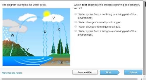 Which best describes the process occurring at locations u and x? water cycles from a non living to