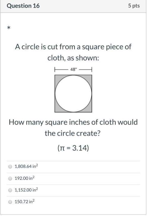 Acircle is cut from a square piece of cloth, as shown: width is 45 how many square inch