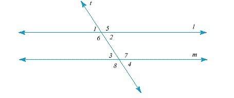 Using the figure below, select the two pairs of alternate interior angles. 1 and 4