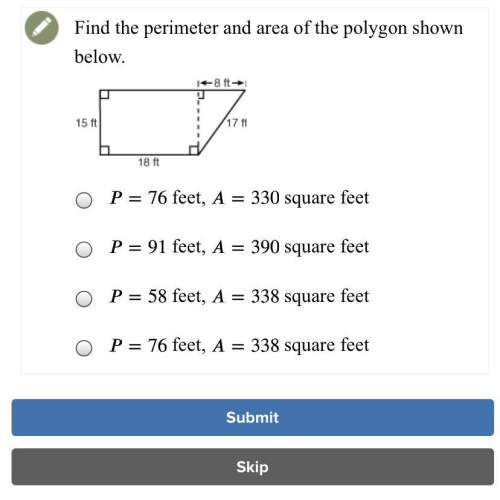 Find the perimeter and area of the polygon shown below.