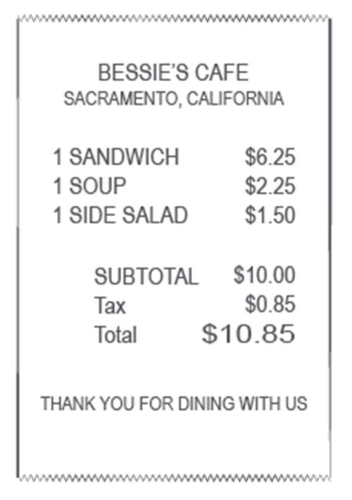 8. based on the receipt, what is the sales tax rate in sacramento, california?  a.) 6.25
