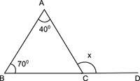 In the figure shown, what is the measure of angle x?  100 degrees  110 degrees  1
