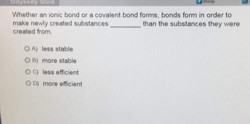 Odyssey quizwhether an ionic bond or a covalent bond forms, bonds form in order tomake newly created