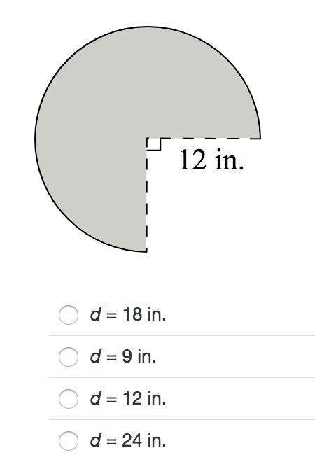 Identify the diameter of the circular base created by folding the figure into a right cone. asap