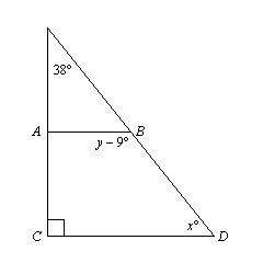 In the figure, . find x and y. question 3 options:  a. x = 32, y = 137 b. x = 38,