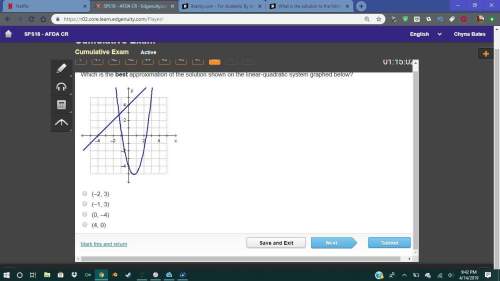 Which is the best approximation of the solution shown on the linear-quadratic system graphed below?&lt;