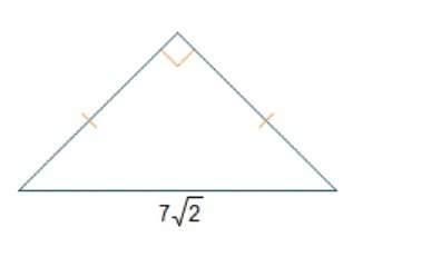 The hypotenuse of a 45°-45°-90° triangle measures 7√2 units.  what is the length of one leg of