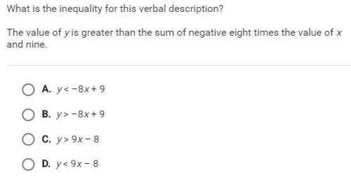 What is the inequality for this verbal description?  the value of y is greater than the sum of
