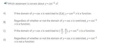 Which statement is correct about y = cos^–1 x?