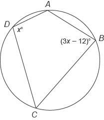 . quadrilateral abcd  is inscribed in this circle. what is the measure of angle