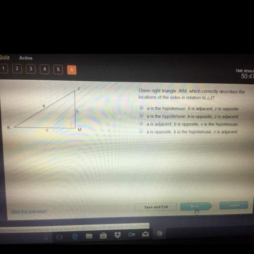 Given right triangle jkm, which correctly describes the sides in relation to
