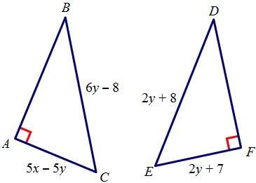 For what values of x and y are the triangles congruent?